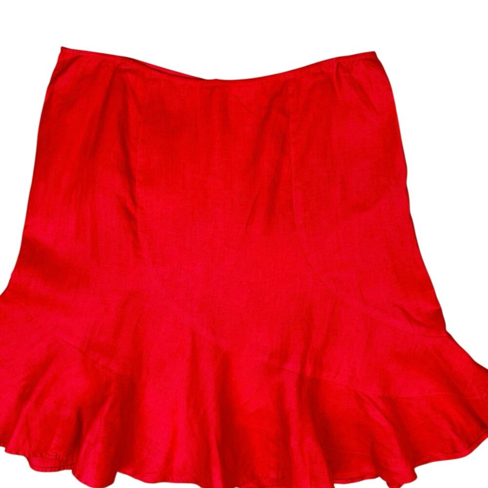Old Navy Y2K 2003 Red Orange 100% Linen Flounce Skirt - Picture 2 of 6